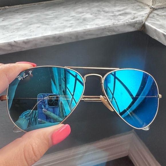 Ray Ban Blue Mirrored Gold Sunglasses Large aviator pilot sunglasses polarized - Picture 3 of 16